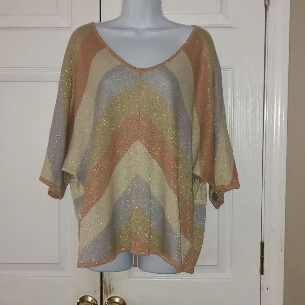 RXB metallic silver gold tan holiday party night out lightweight sweater  Sz 1X